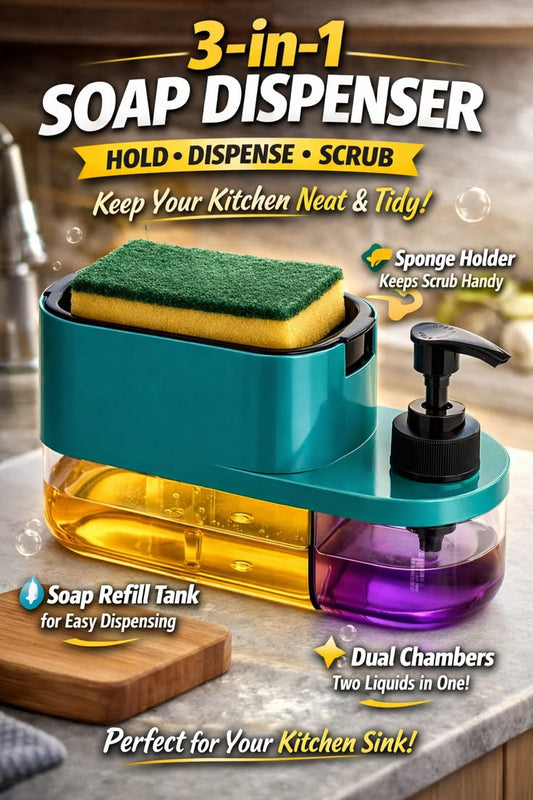 2-in-1 Dual Chamber Kitchen Soap Dispenser with Sponge Caddy & Hand Wash Pump