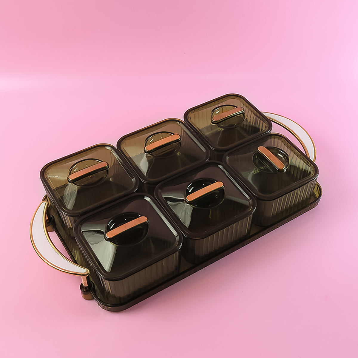 Liger Multipurpose Transparent Spice Jar Set With Tray And Lids 400ml Approx (6 Pc)